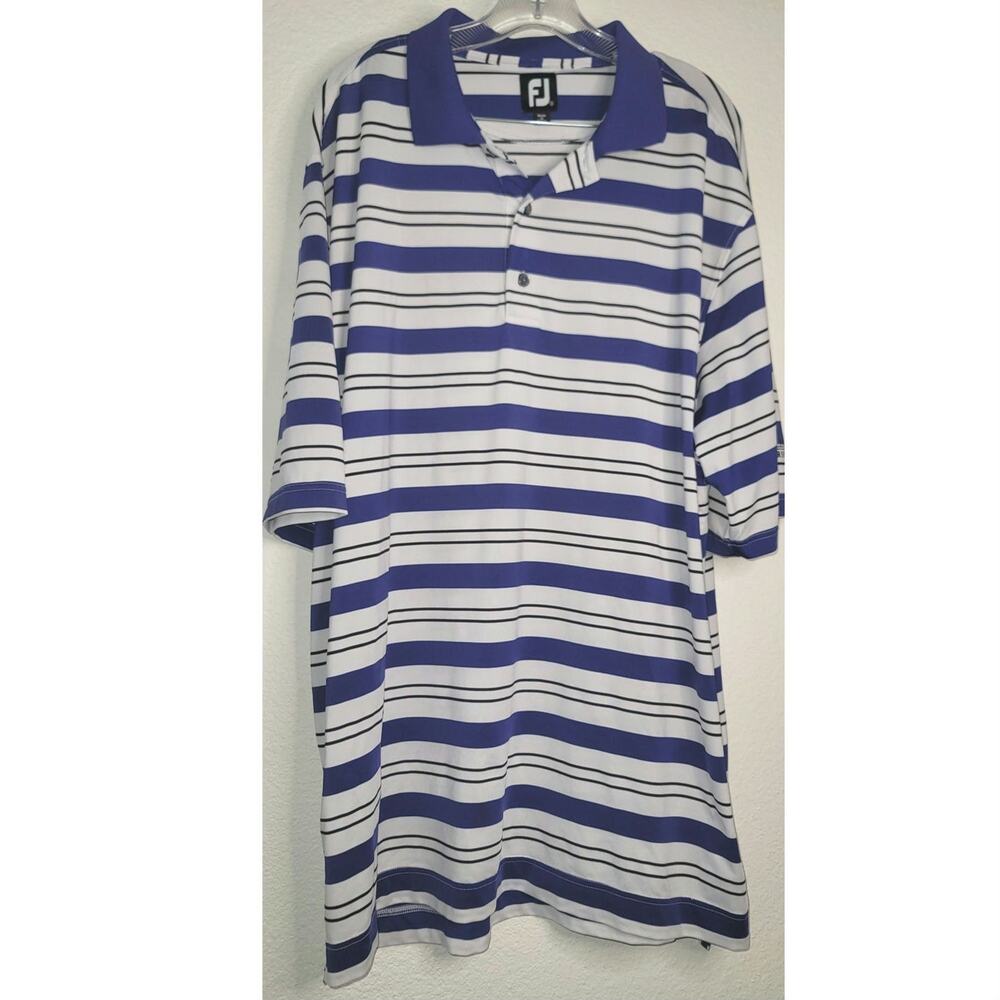 FootJoy Men's Golf Polo Shirt featuring White and Lavender Blue Stripes 2XL